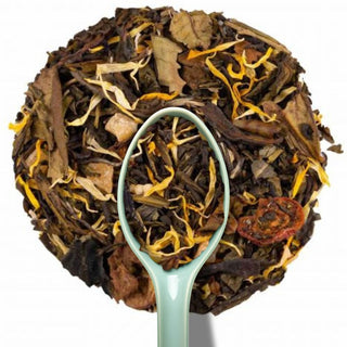 Sachet vrac 200g 8 Plaisirs Sensuels Alveus, mélange de 8 thés verts et blancs, morceaux d'ananas, fraises et fleurs de souci.