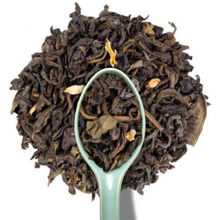 Thé vert vrac 200g China Jasmin Alveus, feuilles de thé vert de Chine torsadées et fleurs de jasmin blanches entières.