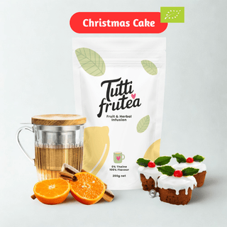 Sachet vrac 200g infusion bio Christmas Cake, mélange d'écorces d'orange, cannelle et épices douces sans théine.