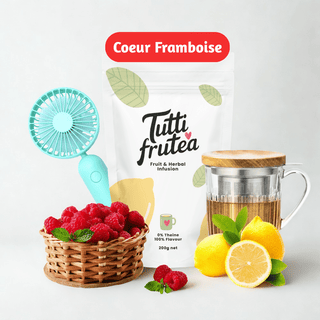 Sachet vrac 200g d'infusion bio Coeur Framboise, mélange de morceaux de framboises et notes de citron sans théine.