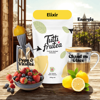 Sachet vrac 200g de l'infusion bio Elixir, mélange de zestes de citron et de baies sauvages sans théine.