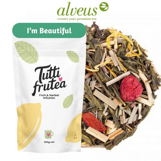 Sachet vrac 200g thé I'm Beautiful Alveus, mélange de thé vert, thé blanc, baies de goji, graines de chia et fleurs de sureau