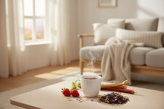 Thé noir Dammann Frères Jardin Bleu, parsemé de pétales de bleuet et d'hélianthe, saveur fraise.