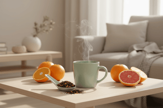 Sachet vrac 200g thé Pu Erh Soleil Levant Alveus, feuilles de thé sombre, écorces d'orange et pétales de souci jaunes.