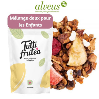 Sachet vrac 200g mélange doux pour enfants Alveus, infusion Premium aux fruits rouges et éclats de vanille naturelle.
