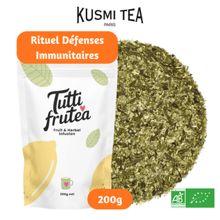 Sachet de thé vrac 200g Rituel Défenses Immunitaires Bio Kusmi Tea, thé vert et maté enrichi en Vitamine C.
