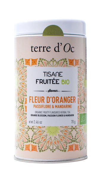 TISANE BIO FLEUR D’ORANGER, PASSIFLORE & MANDARINE - TERRE D’OC - Boîte Métal 70g - Tisane - TERRE D'OC - Tuttifrutea.com