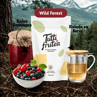 Sachet vrac 200g infusion bio Wild Forest, mélange riche en baies de sureau, myrtilles, mûres et fruits rouges.